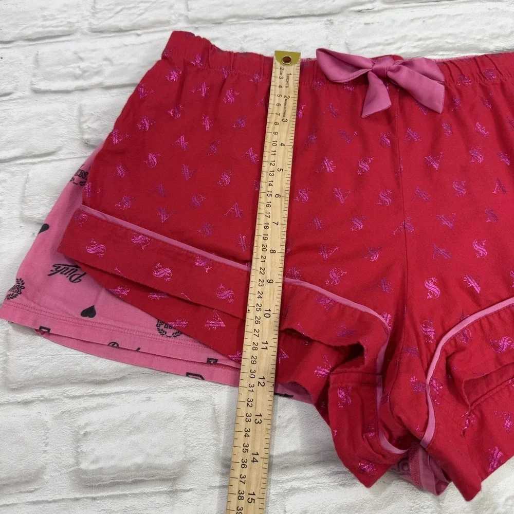 PINK Victoria's Secret Flannel Pajama Lounge Shorts Red Pink All Over Print Logo
